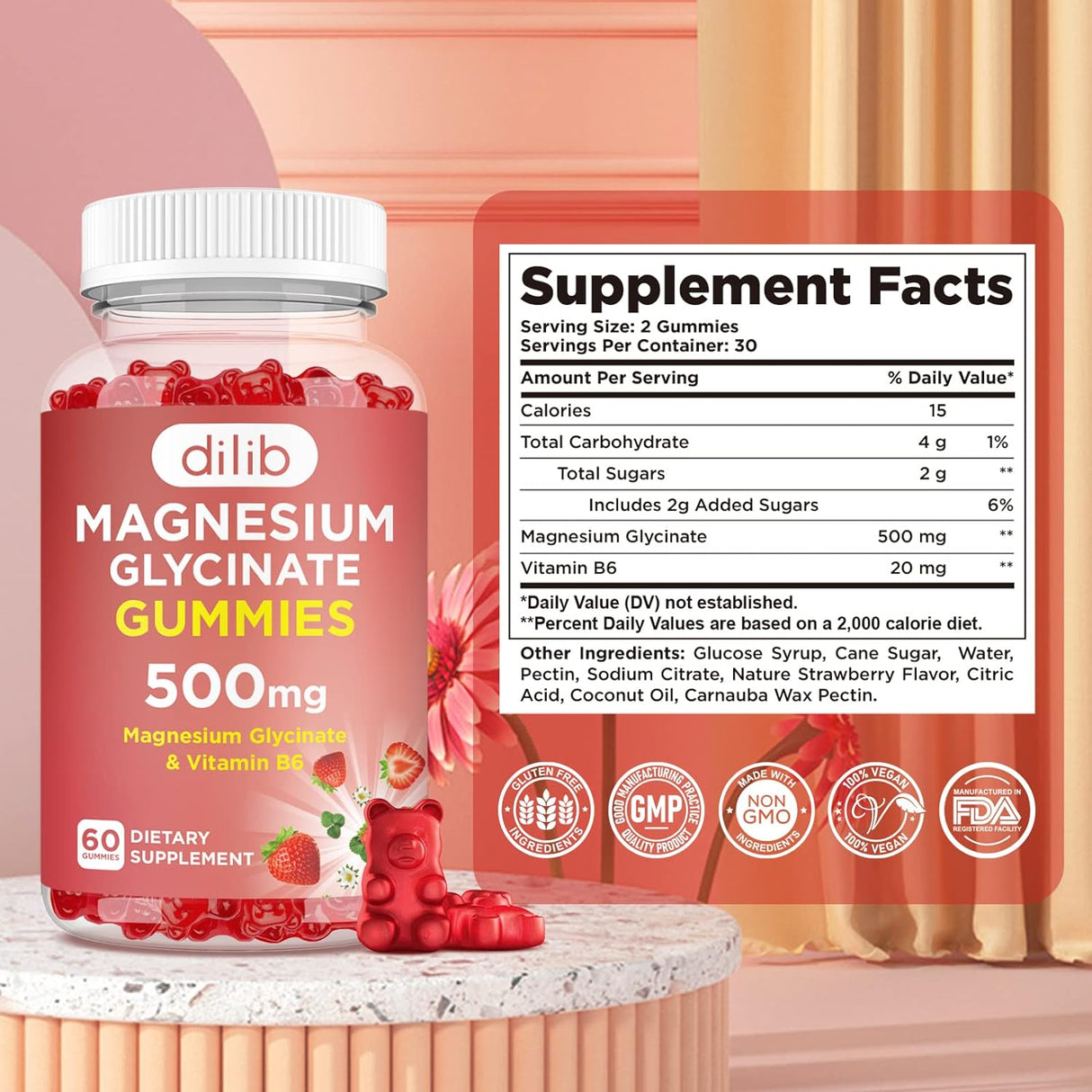 Suplementos de glicinato de magnesio de 500 mg dilib