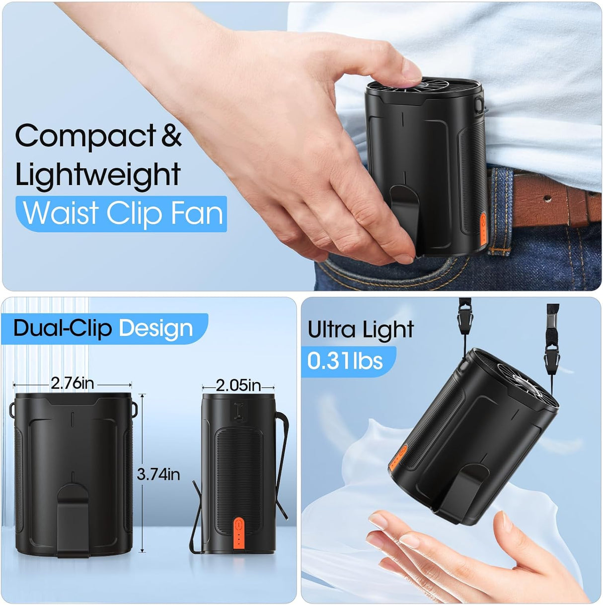 Ventilador portátil AI 2025, recargable, 4 velocidades, 6600RPM