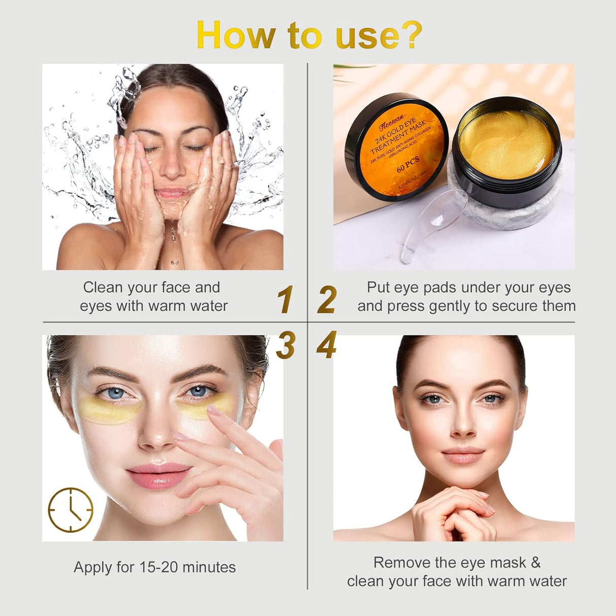 Parches para debajo d los ojos de oro de 24 quilates Fivewan