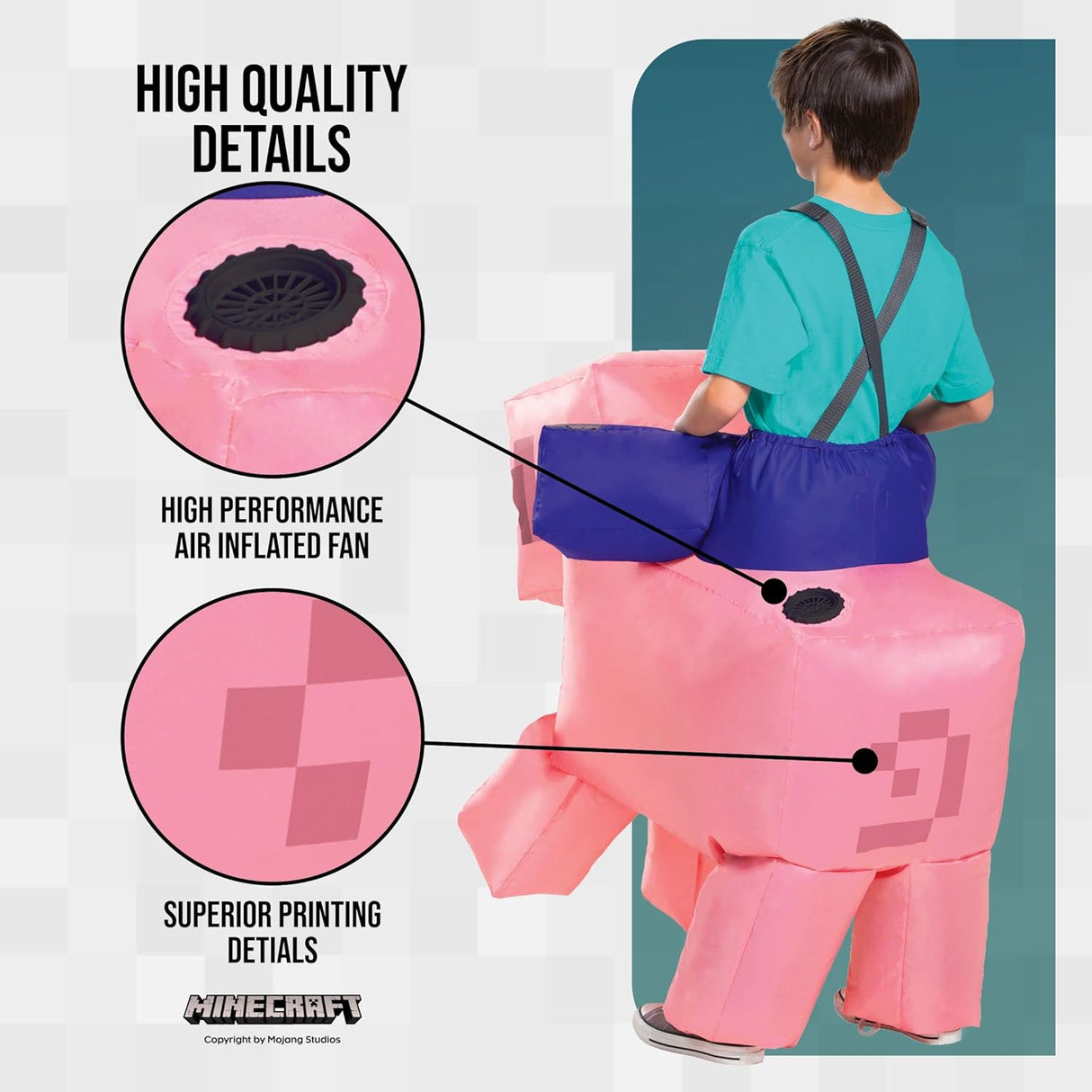 Disfraz Inflable de Cerdo para Niños, Minecraft, Talla 7-8