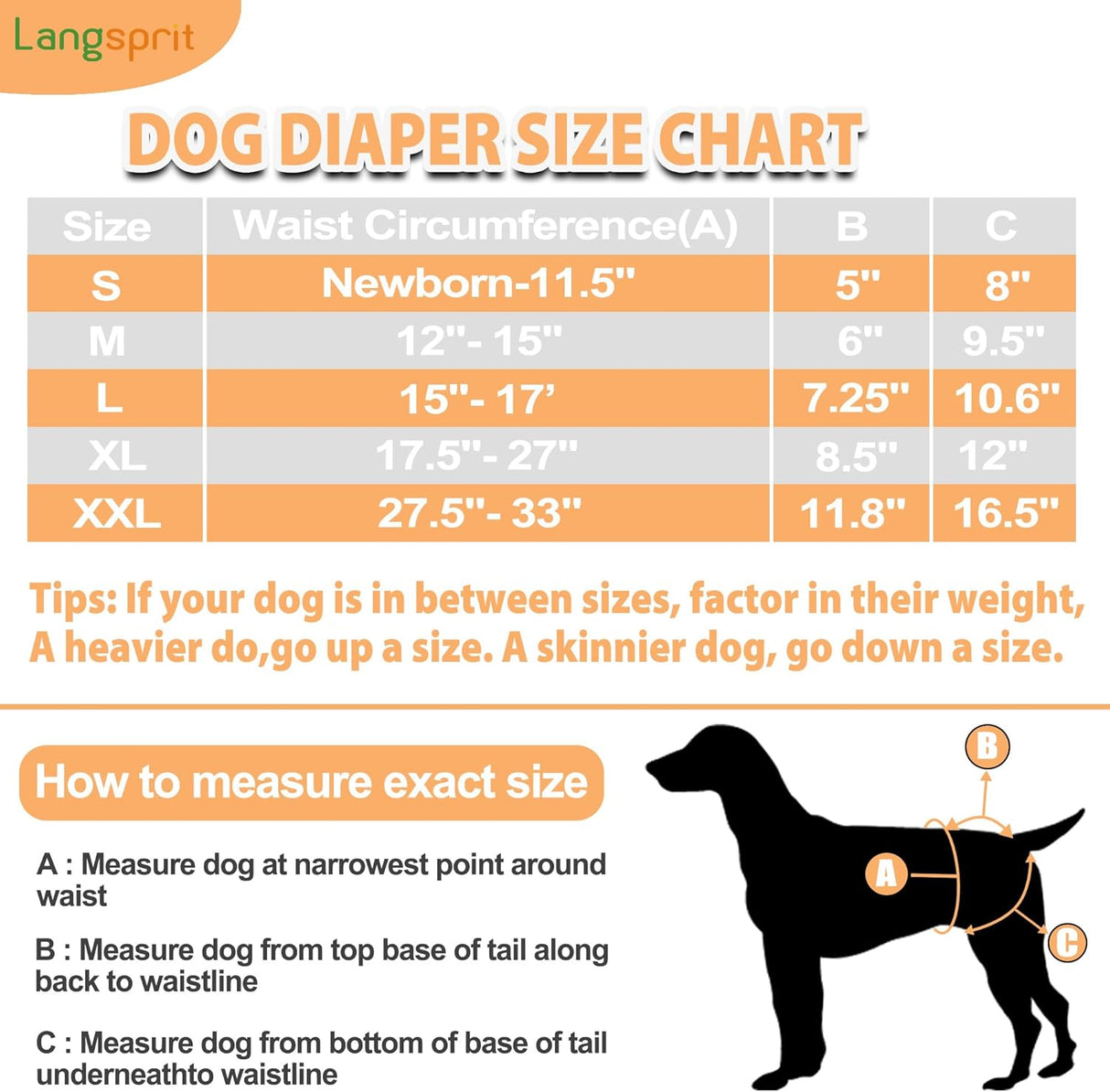 Langsprit Pañales lavables para perras (paquete de 3) talla S