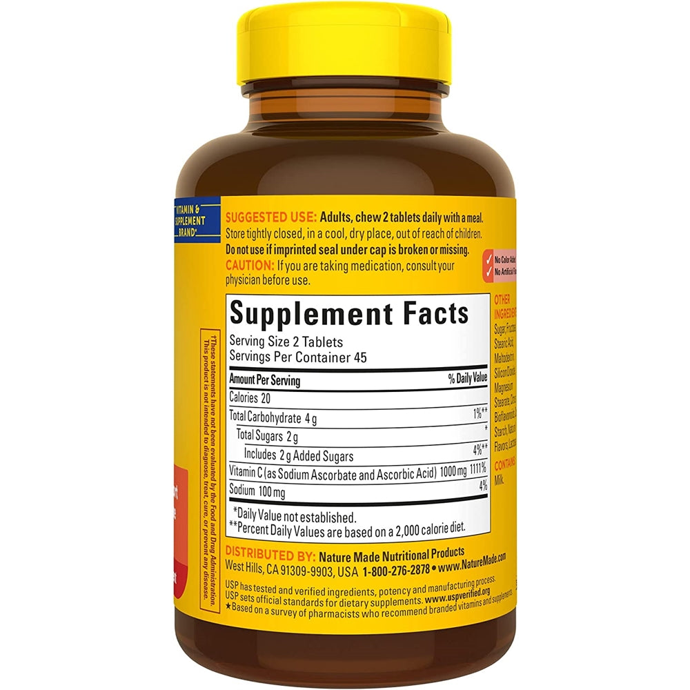 Suplemento Vitamina C masticable 1000mg apoyo antioxidante