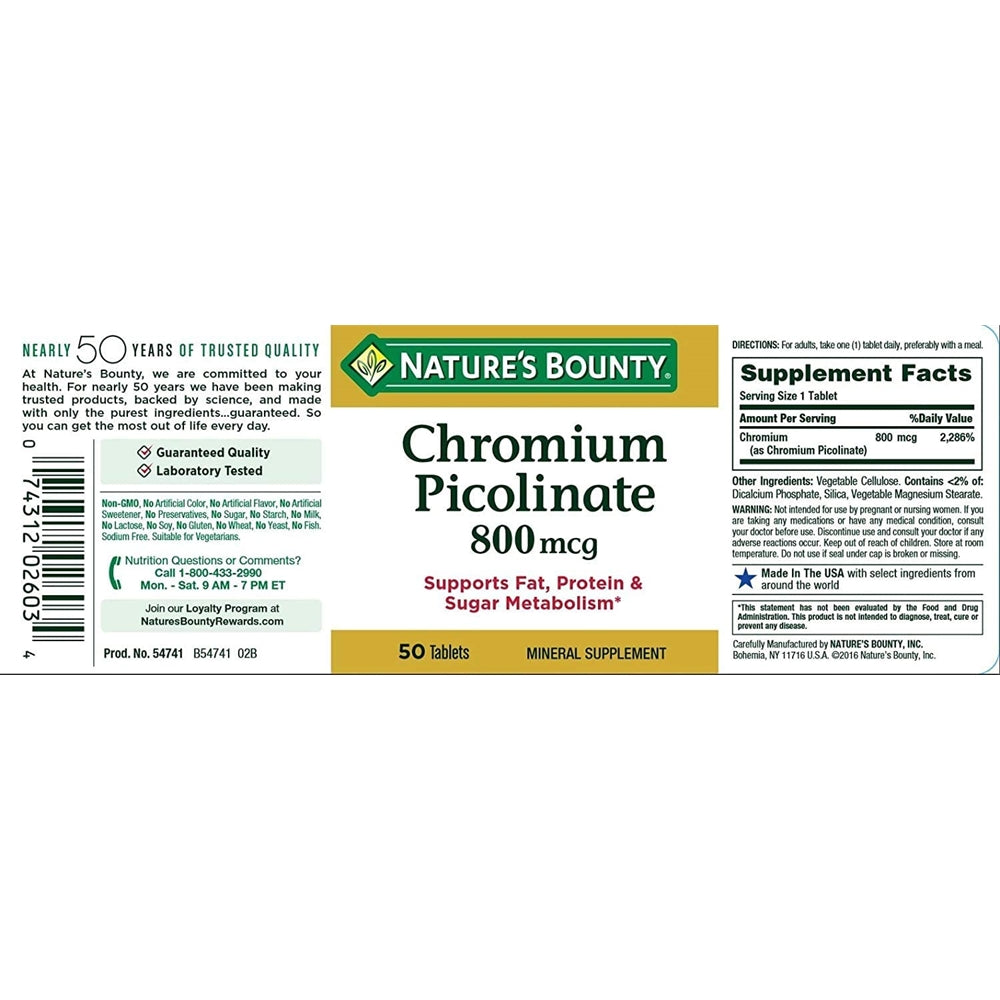 Suplemento mineral de Picolinato de cromo en tabletas