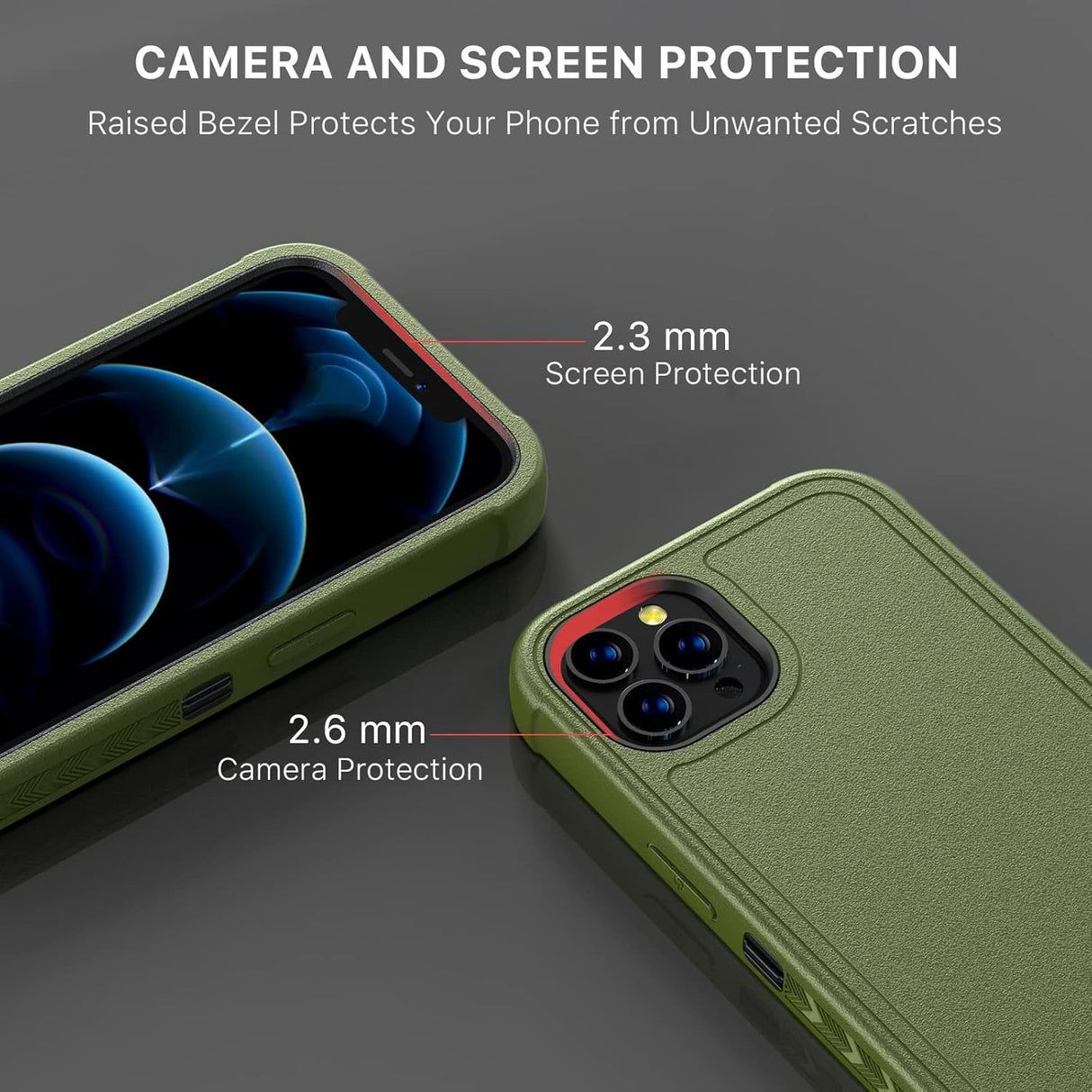 MYBAT Pro - Funda a prueba de golpes para iPhone 12 / 12 Pro de 6.1 pulgadas con funda de clip para cinturón y vidrio templado, resistente funda protectora de grado militar con soporte giratorio de 360°, verde militar
