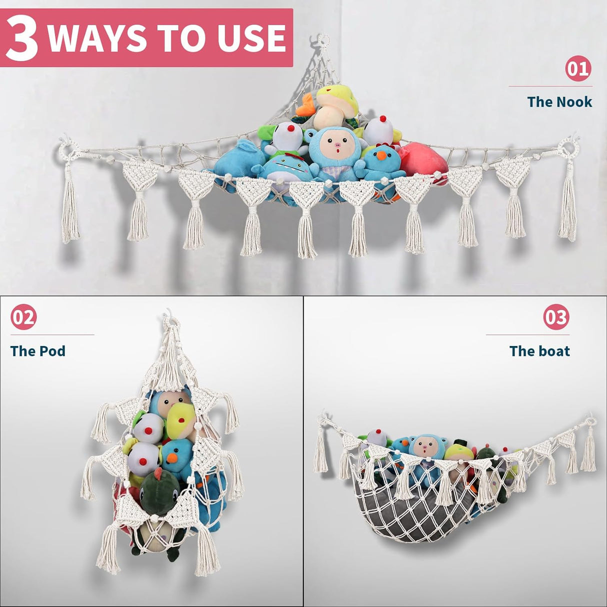 Hamaca Gigante para Peluches con Luz LED, Organizador 56