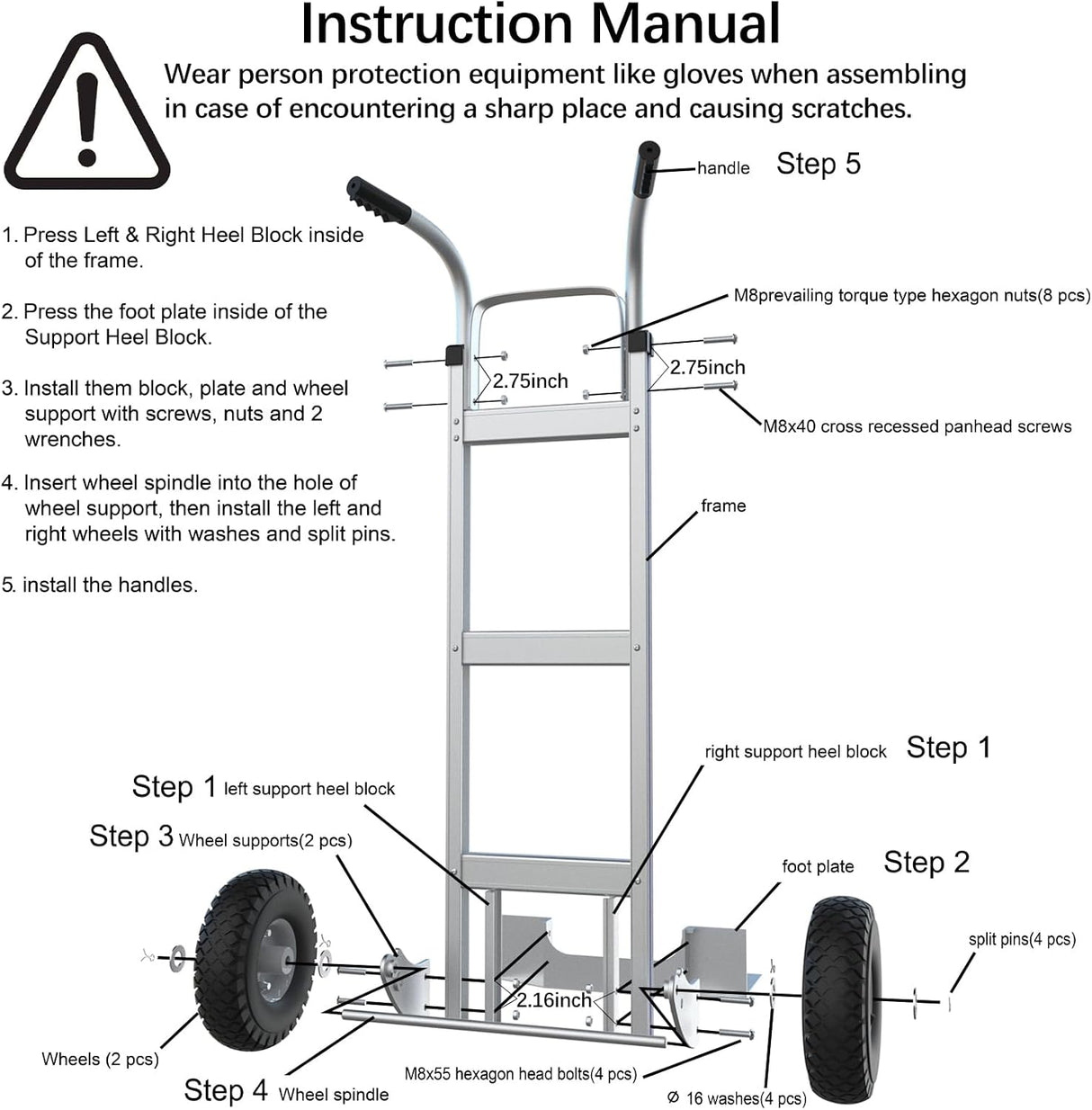 Carretilla de Mano Alumínio, 600lb, con 2 Correas, IM nueva