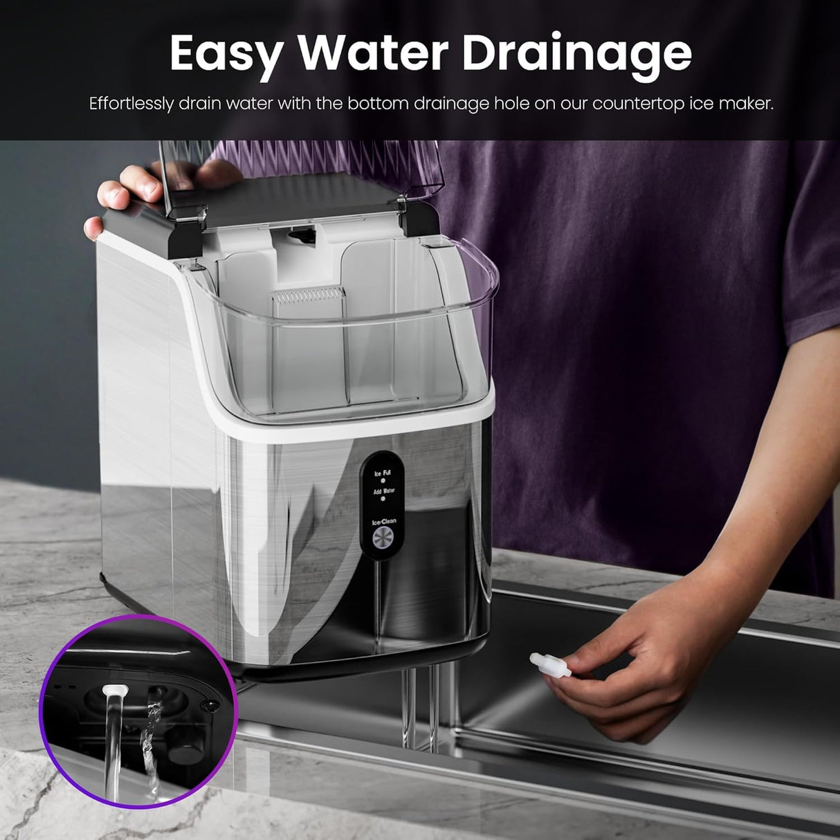 Máquina de Hielo Nugget, 35Lbs/24H, Auto-Limpieza, Portátil