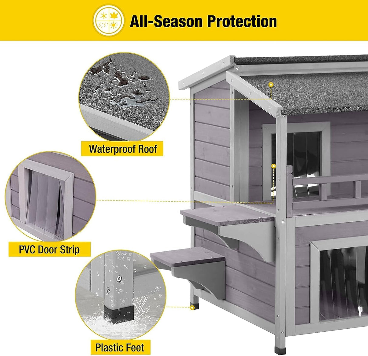 Casa para Gatos Feral Aivituvin, Madera, Balcón y Puerta de Escape