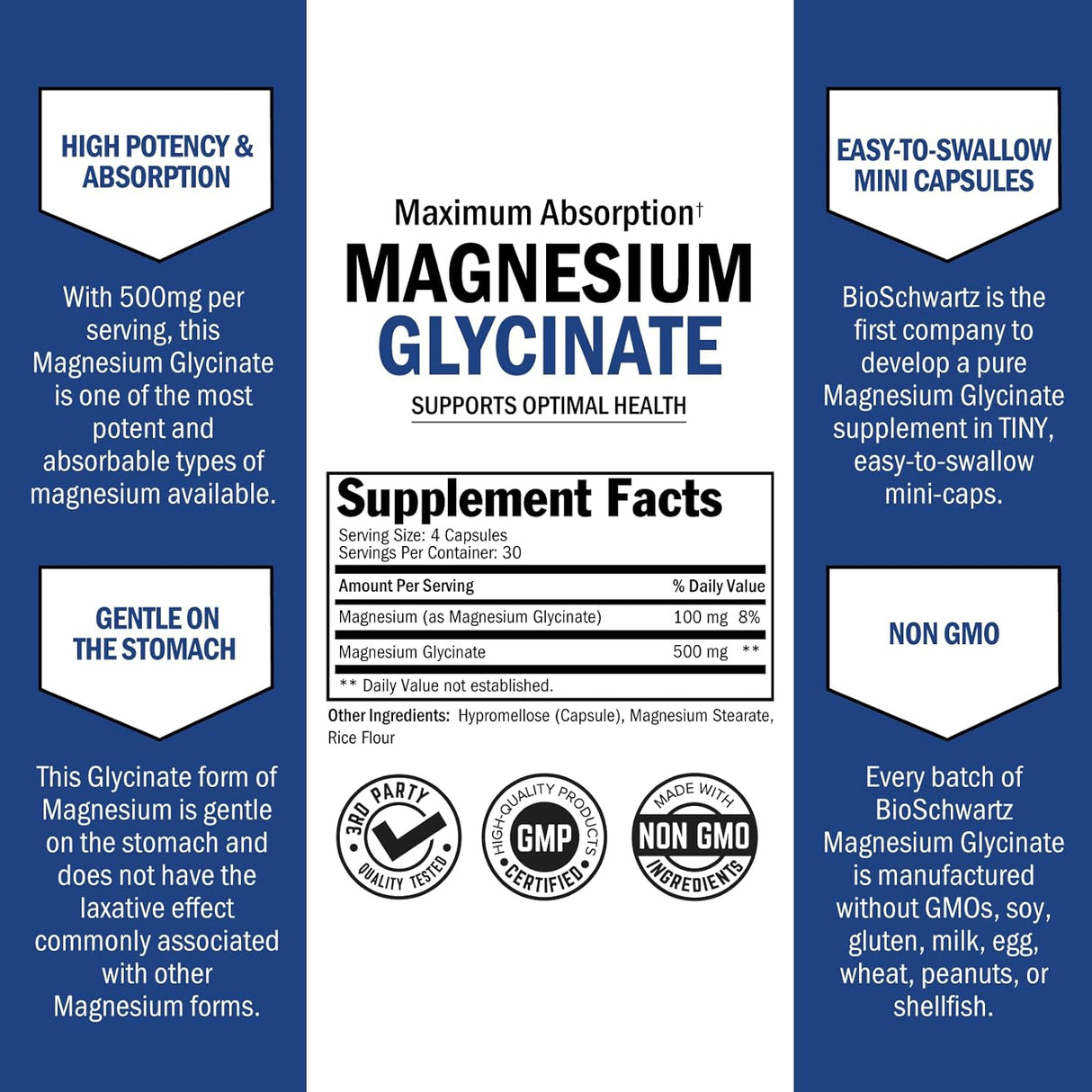 Suplemento de Magnesio Glicinato 500 mg para Sueño y Salud
