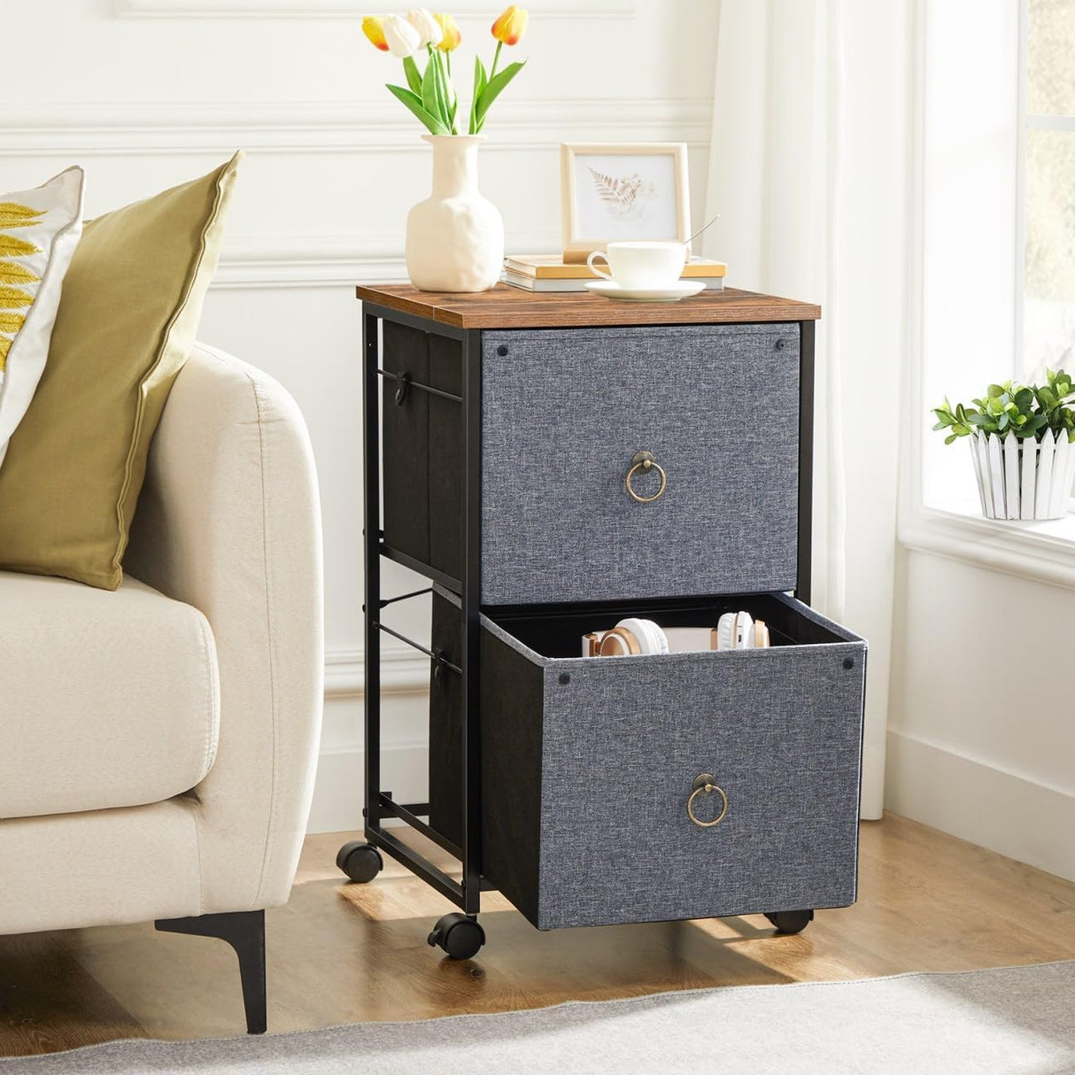 Gabinete de archivos móvil HOOBRO, 2 cajones, modelo BFG20WJ01