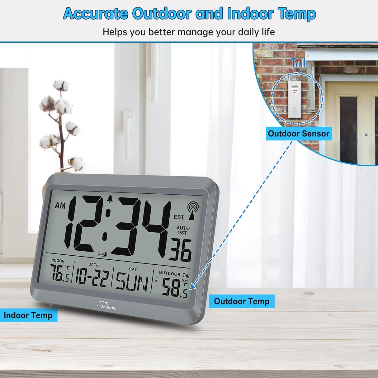 Reloj Atómico Digital con Temperatura y 4 Zonas Horarias