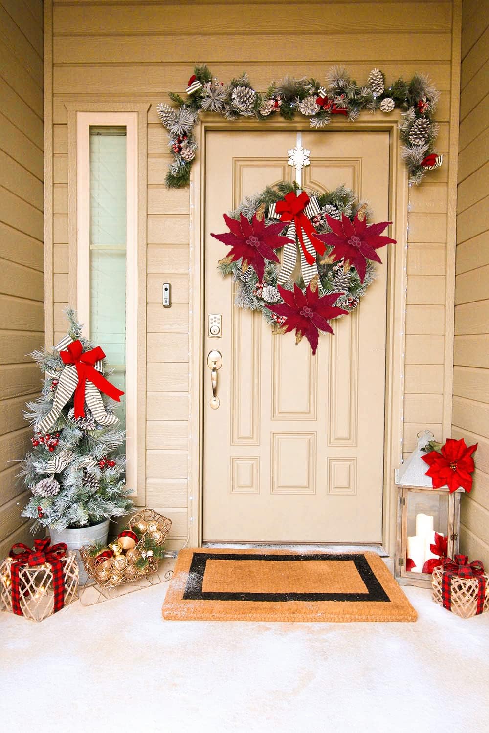 Flores Artificiales Briful 12'' Poinsettia para Decoración Navideña