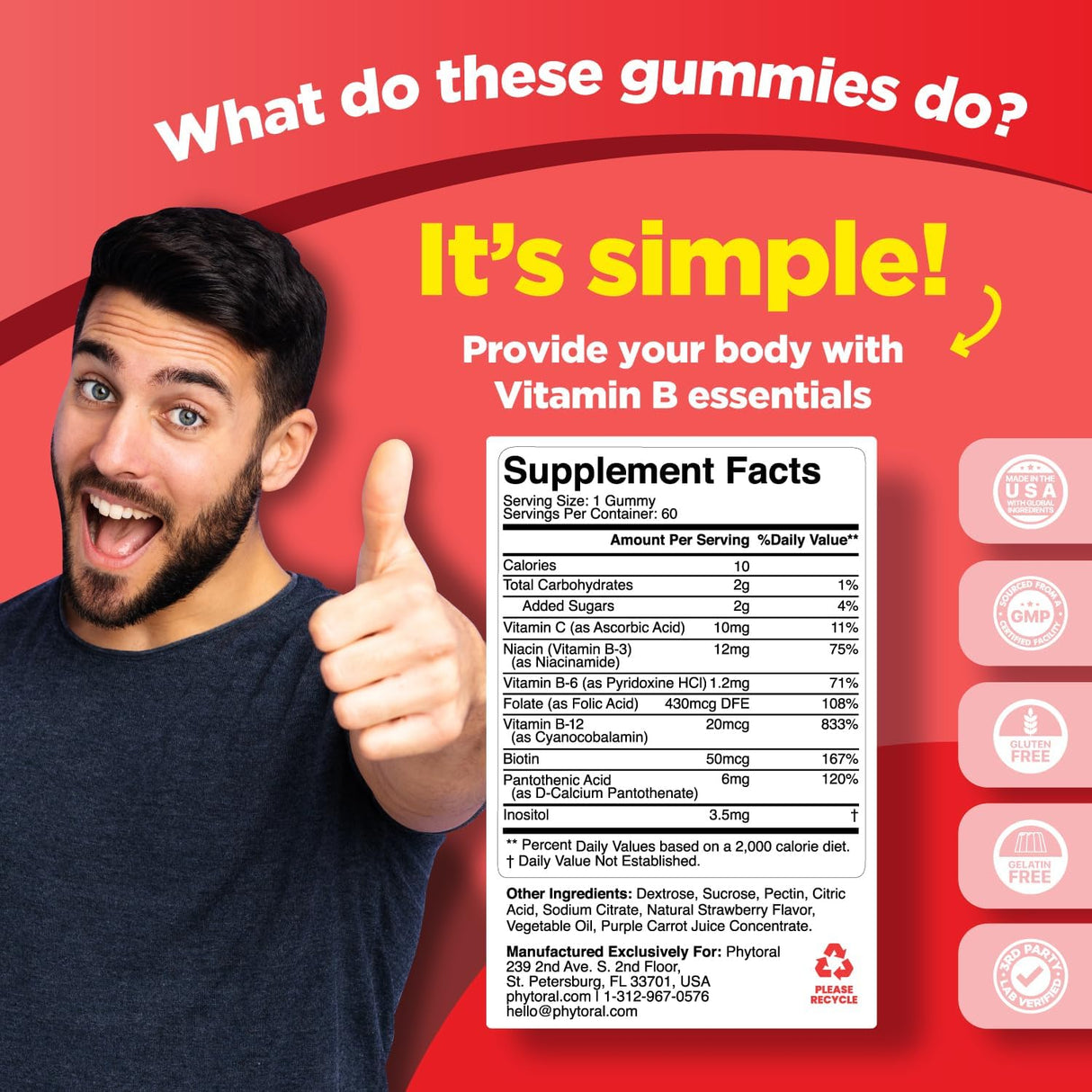 Gomitas de Complejo B para Adultos y Niños, 60 unidades