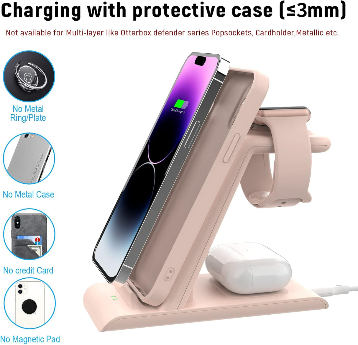 Cargador inalámbrico 3 en 1 compatible varios dispositivos