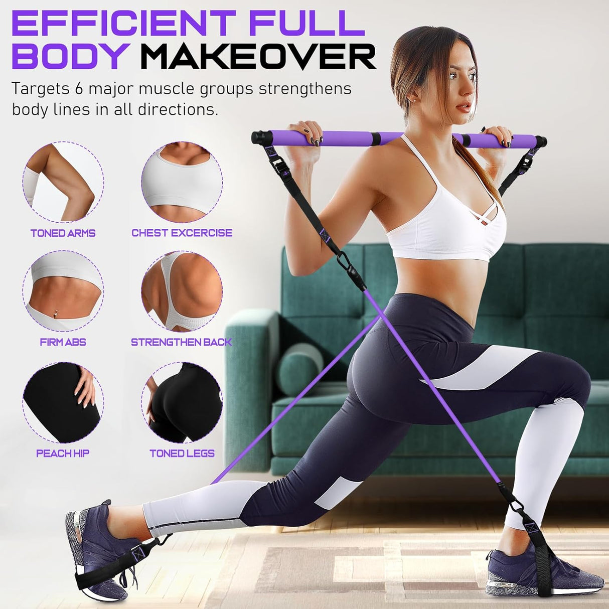 Barra de pilates con bandas de resistencia, multifuncional