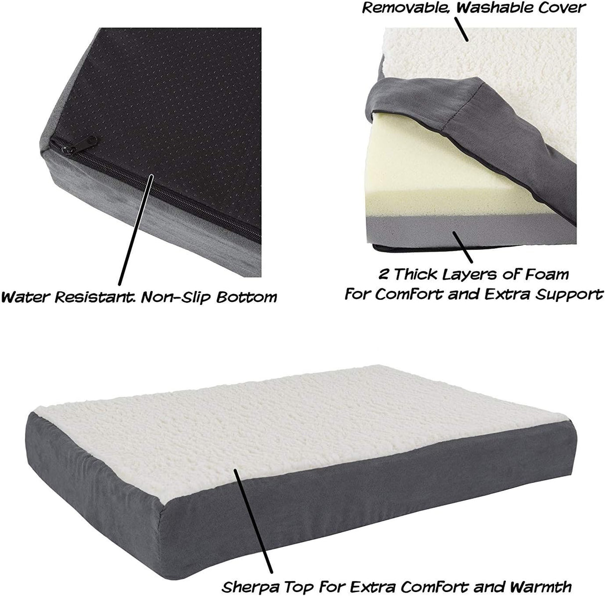 Cama ortopédica PETMAKER, 2 capas, espuma memoria 30x20.5