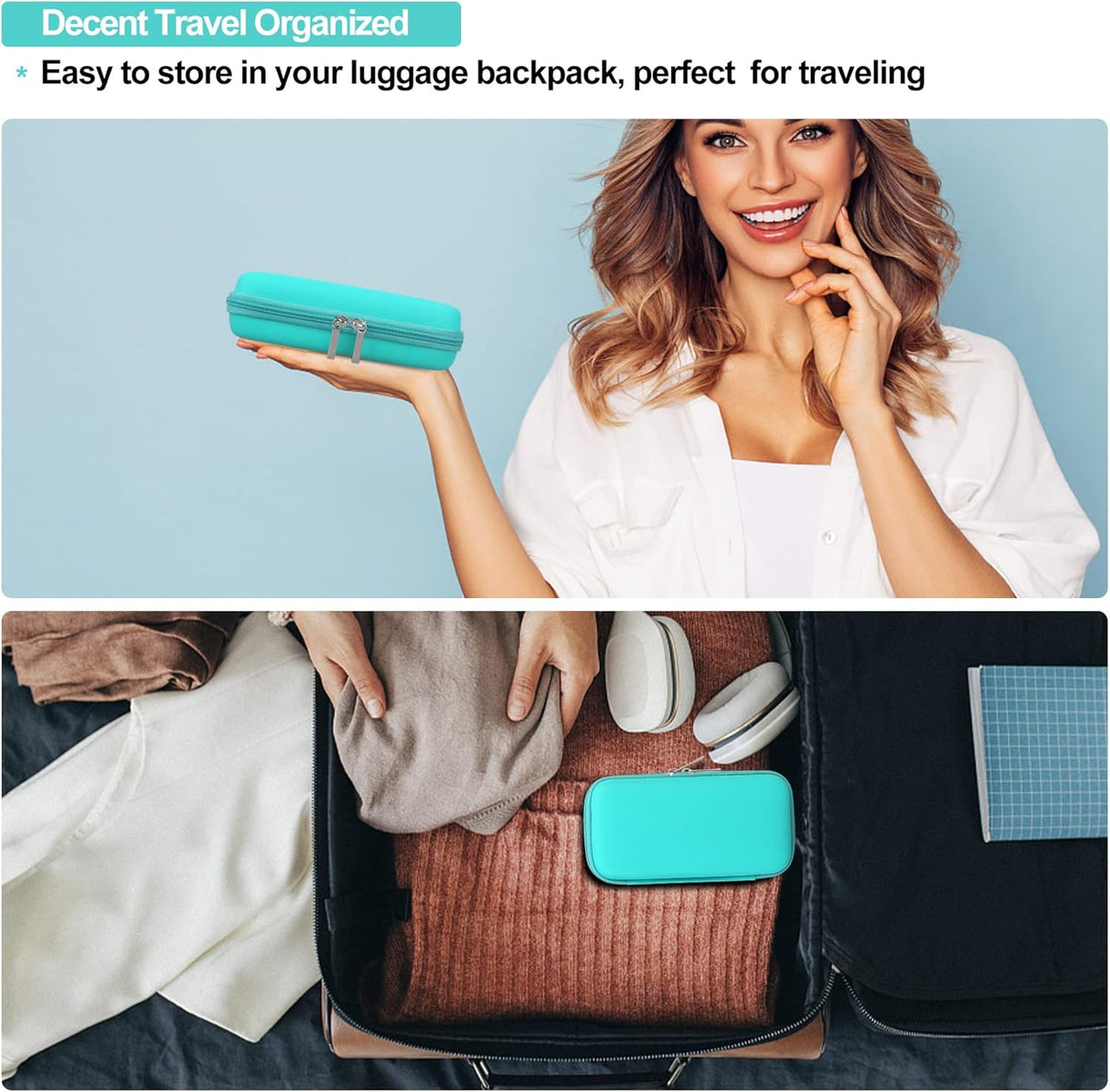 Elonbo Estuche rígido de viaje para Anker 622/633 / 521 batería magnética (MagGo), cargador portátil inalámbrico plegable magnético de almacenamiento de banco de energía, bolsillo de malla adicional para cable de carga, turquesa