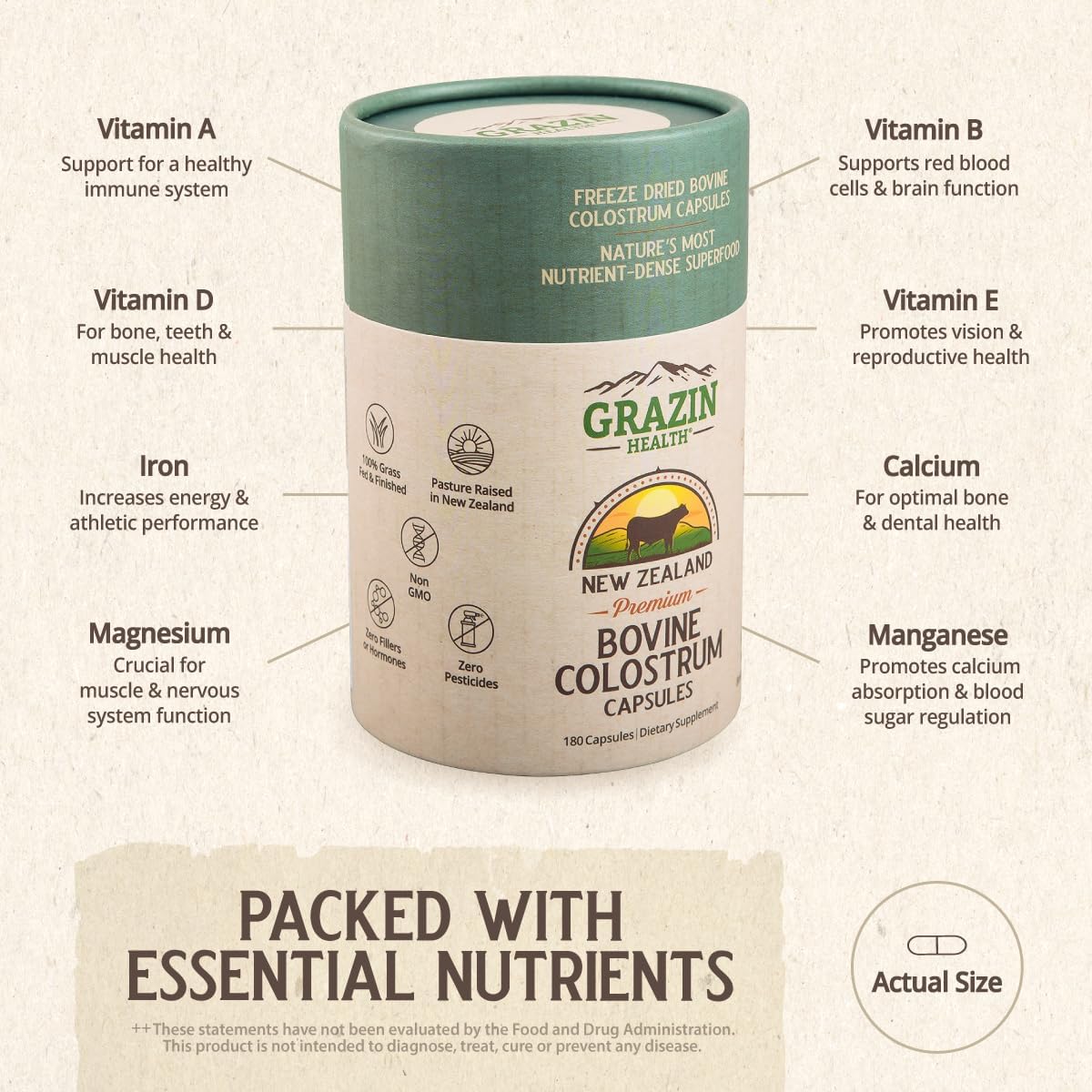 Colostro Bovino Alimentado con Pasto 3000mg - 30 Cápsulas