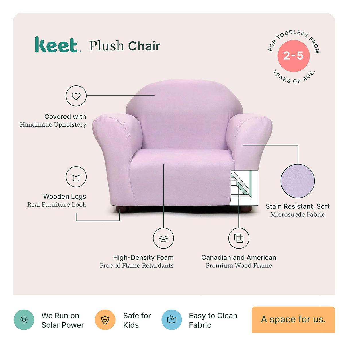 Keet Silla de felpa para niños, 2-5 años de edad, lavanda