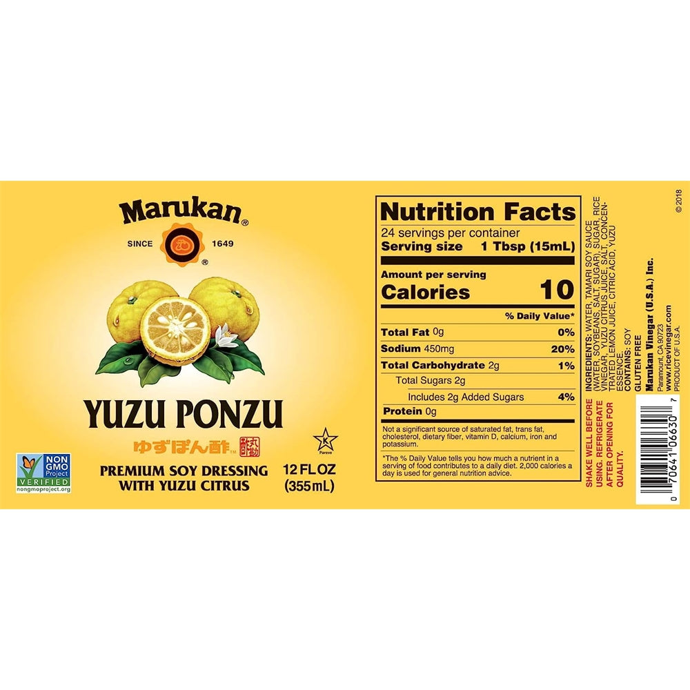 Ponzu Yuzu Aderezo de soja cítrica etiqueta amarilla