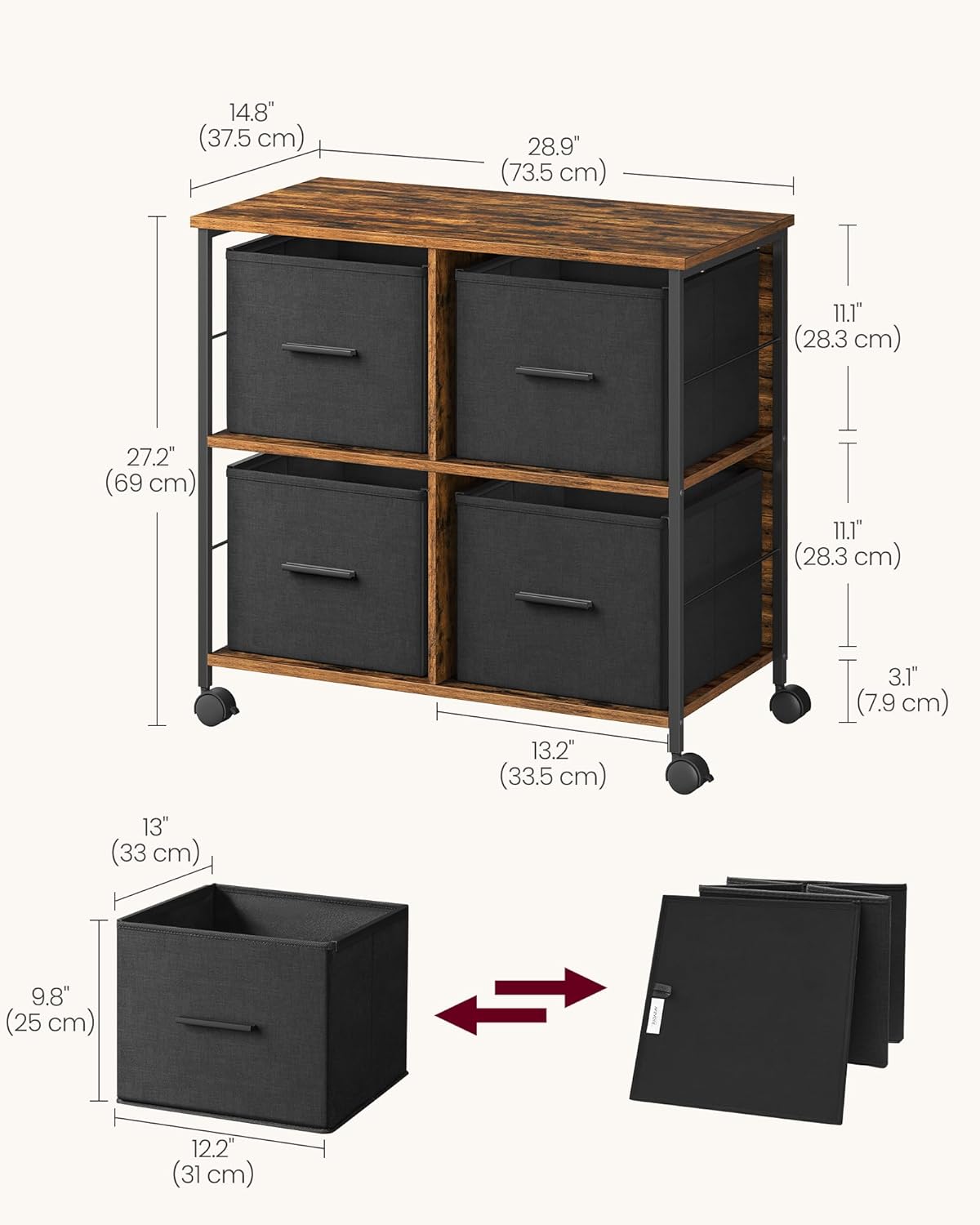Archivo VASAGLE de 4 Cajones, Estante para Impresora