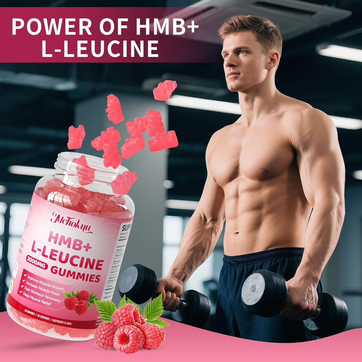 Gummies de HMB y Leucina 3000mg, Sin Azúcar, Vegan, 60u