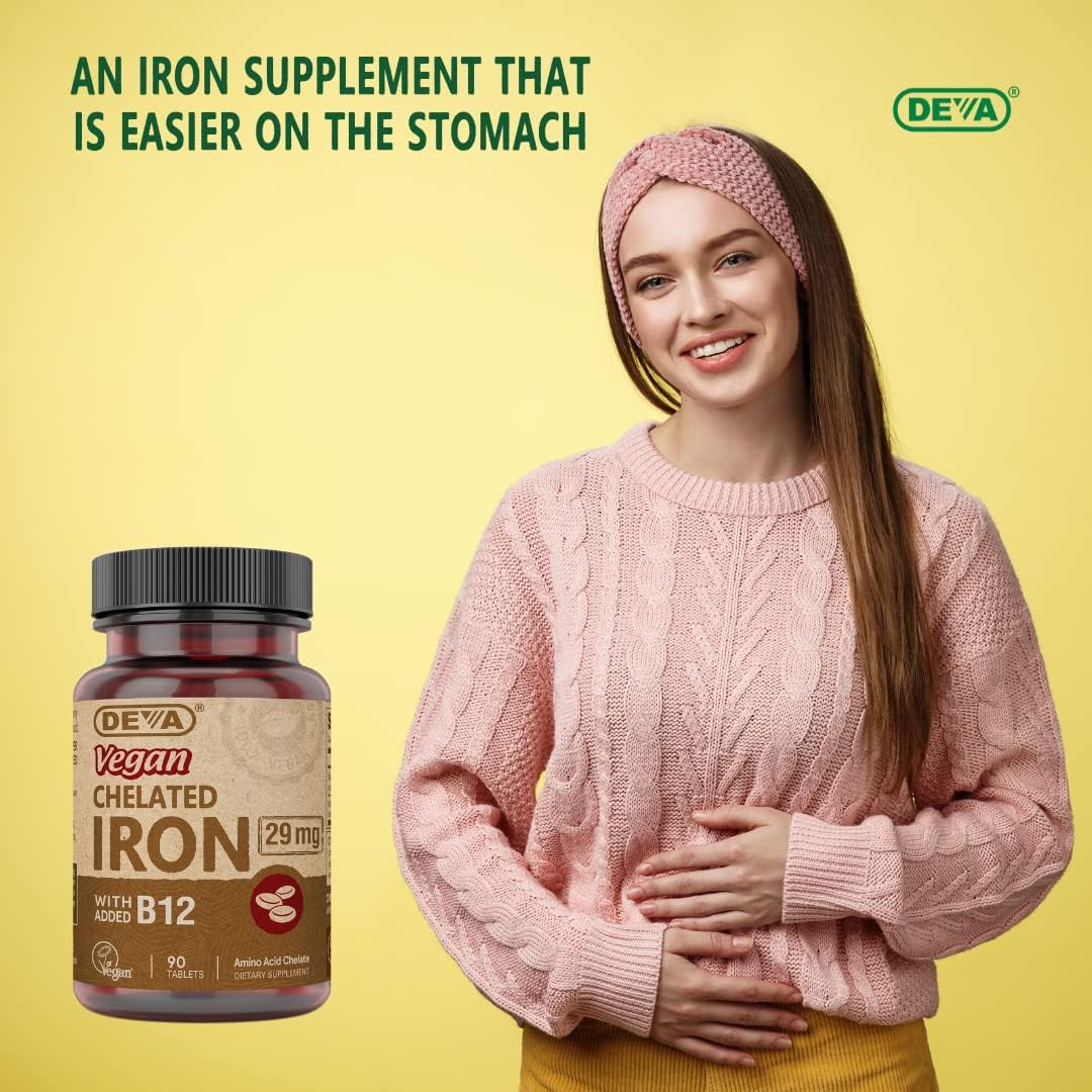 Deva Nutrition Iron Vegano 29 mg B-12 Fuerte 90 Tabletas