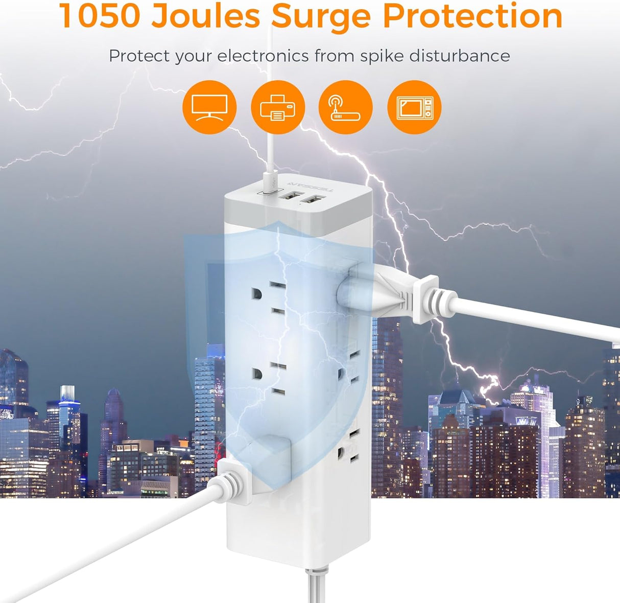 TESSAN - Protector de sobretensiones, enchufe plano ultrafino