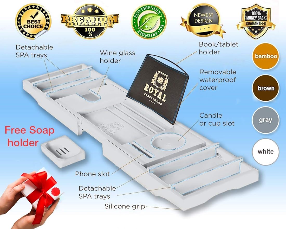 Bandeja de carrito de bañera de bambú soporte para vino