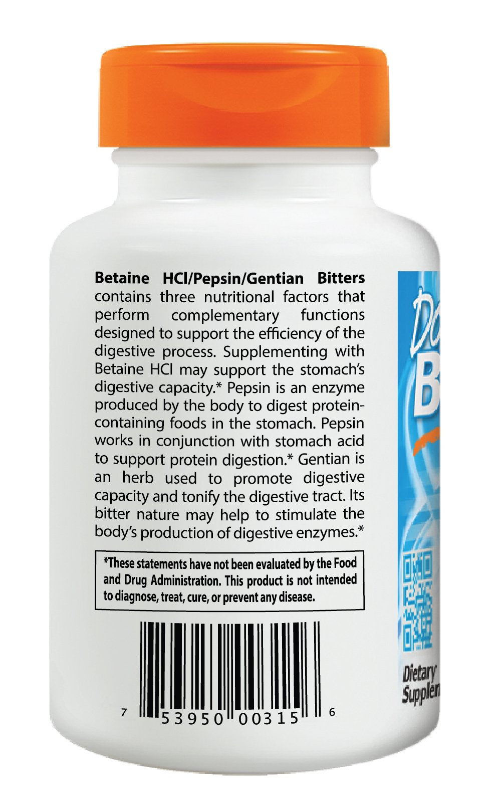 Doctor's Best Betaine HCI Pepsin and Gentian Bitters, No-GMO