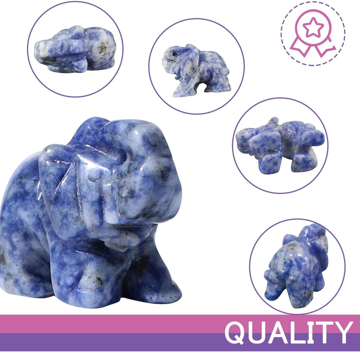 QINJIEJIE Decoración de elefante, cristales de sodalita azul