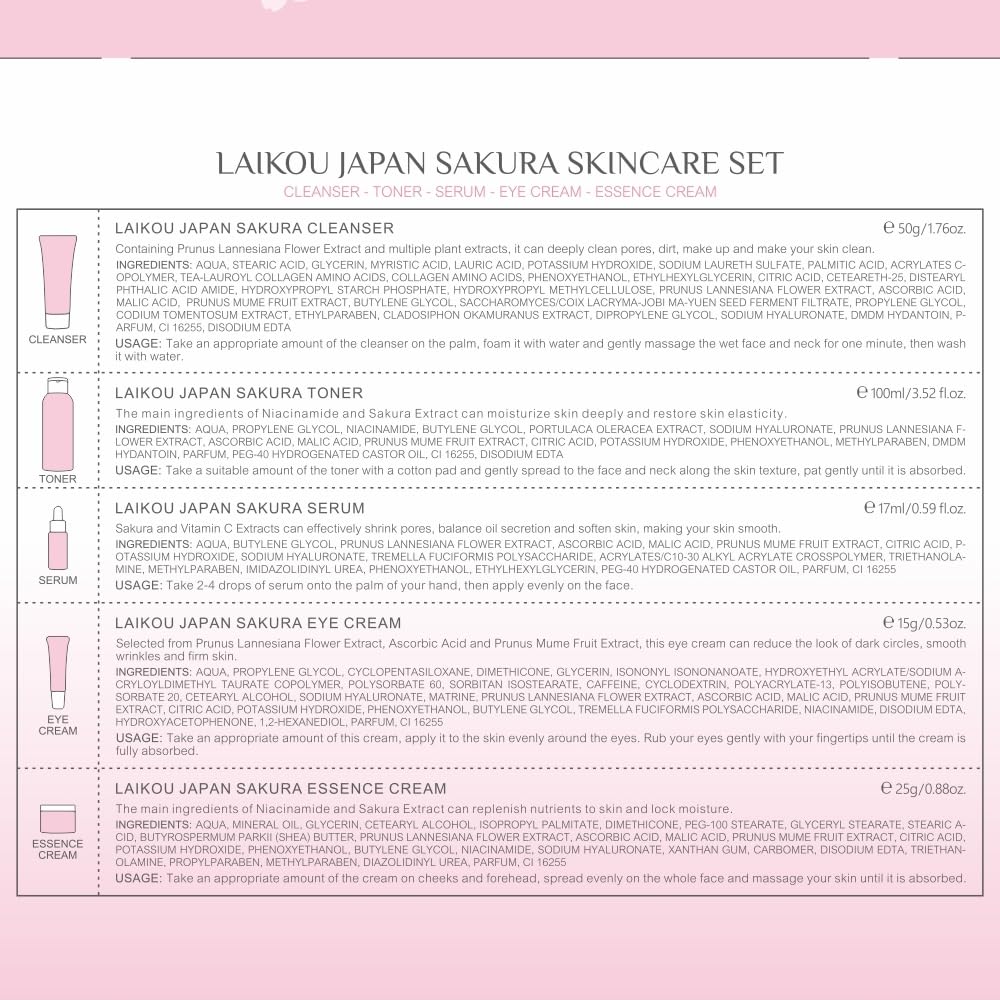 Kit Cuidado Piel Sakura Japón Mujeres con Limpiador y Cremas