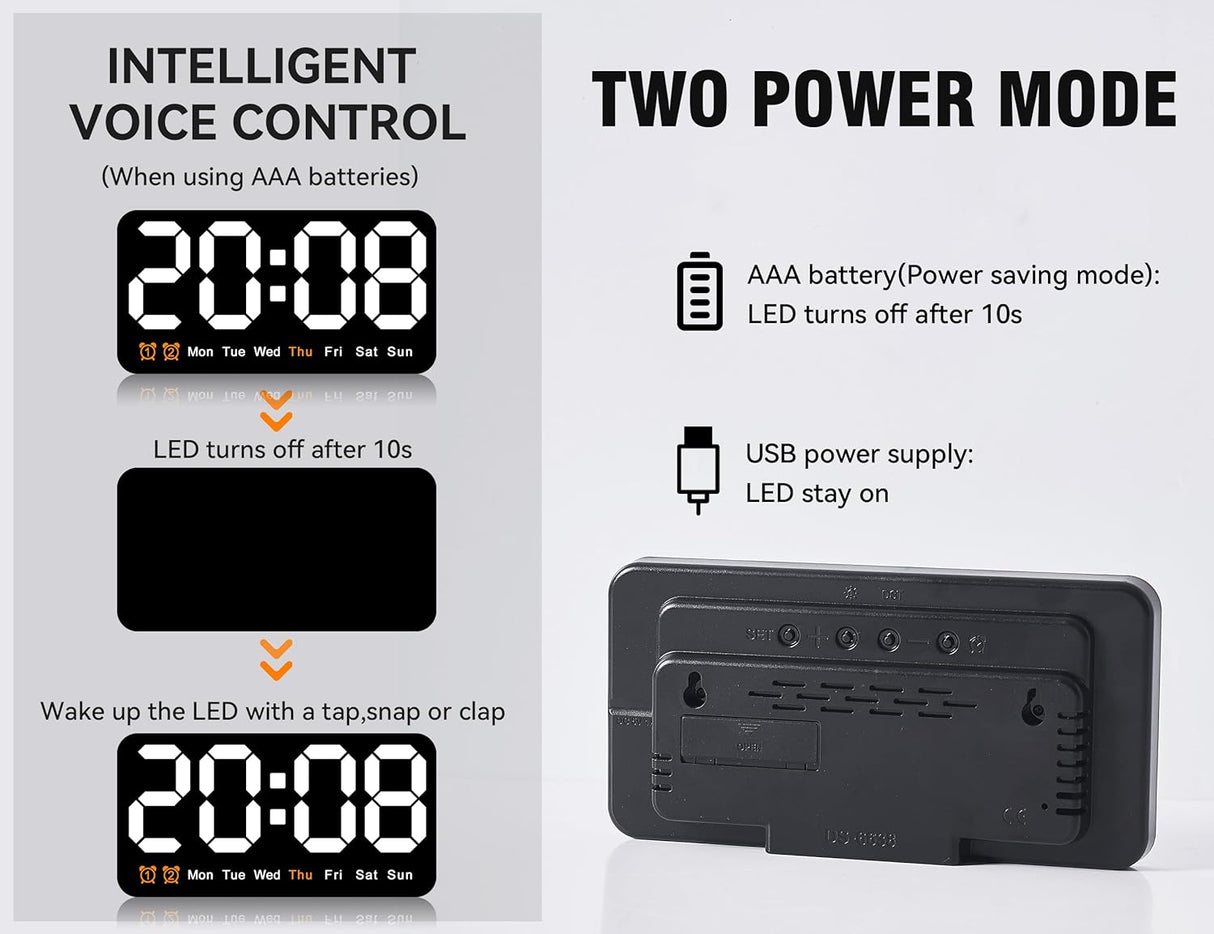 Reloj Digital Grande con Alarma, Números Grandes y Brillo Ajustable