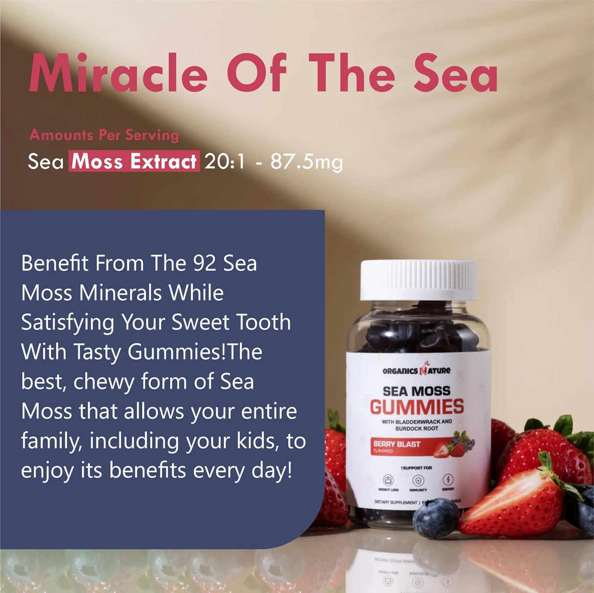 Organics Nature Gominolas de Sea Moss para Detox, Inmuno y Energía