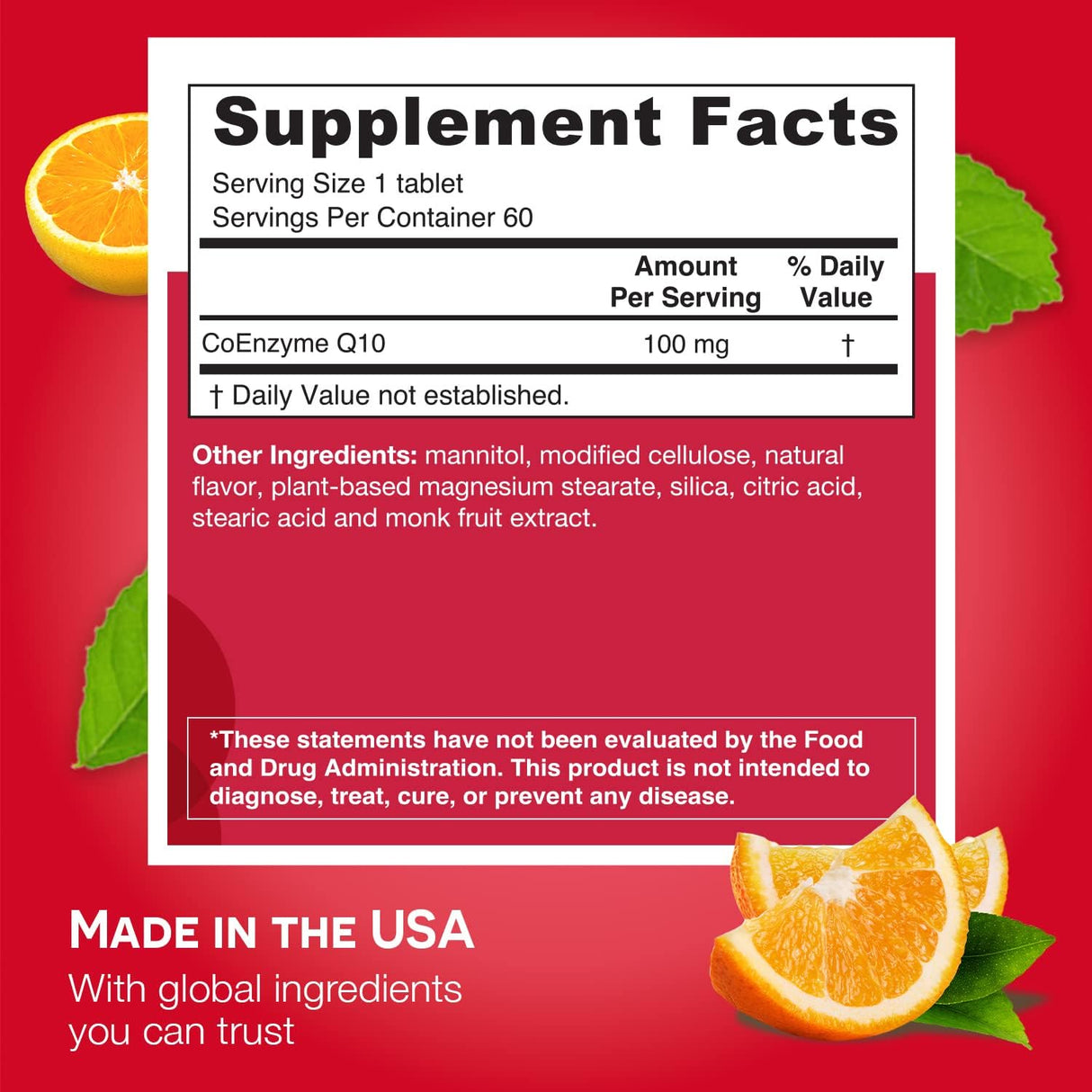 Suplemento soluble de CoQ10 100 mg sin azúcar para 2 meses