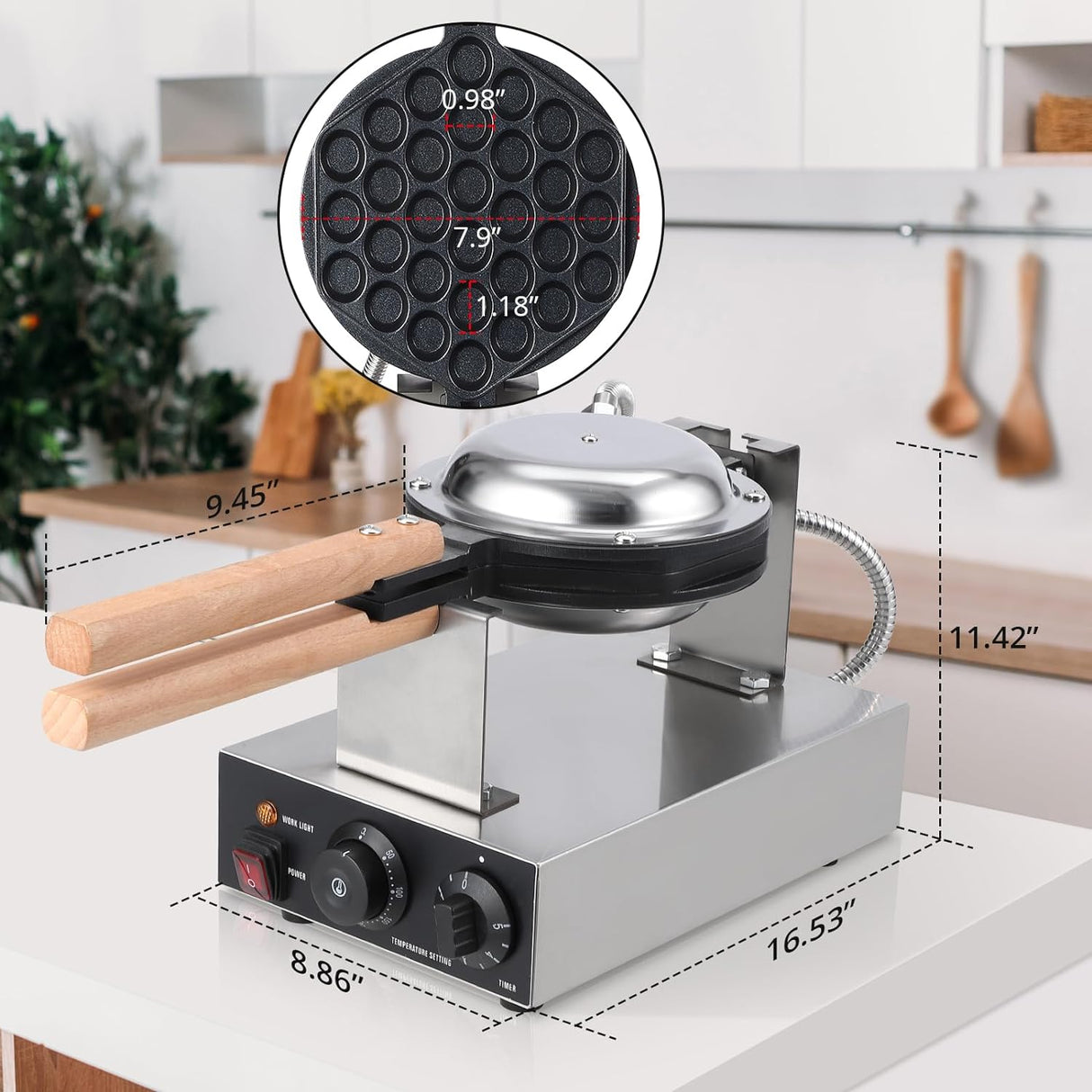 Máquina de Waffles Bubble, Eléctrica, 1400W, Doble Cara, 2023