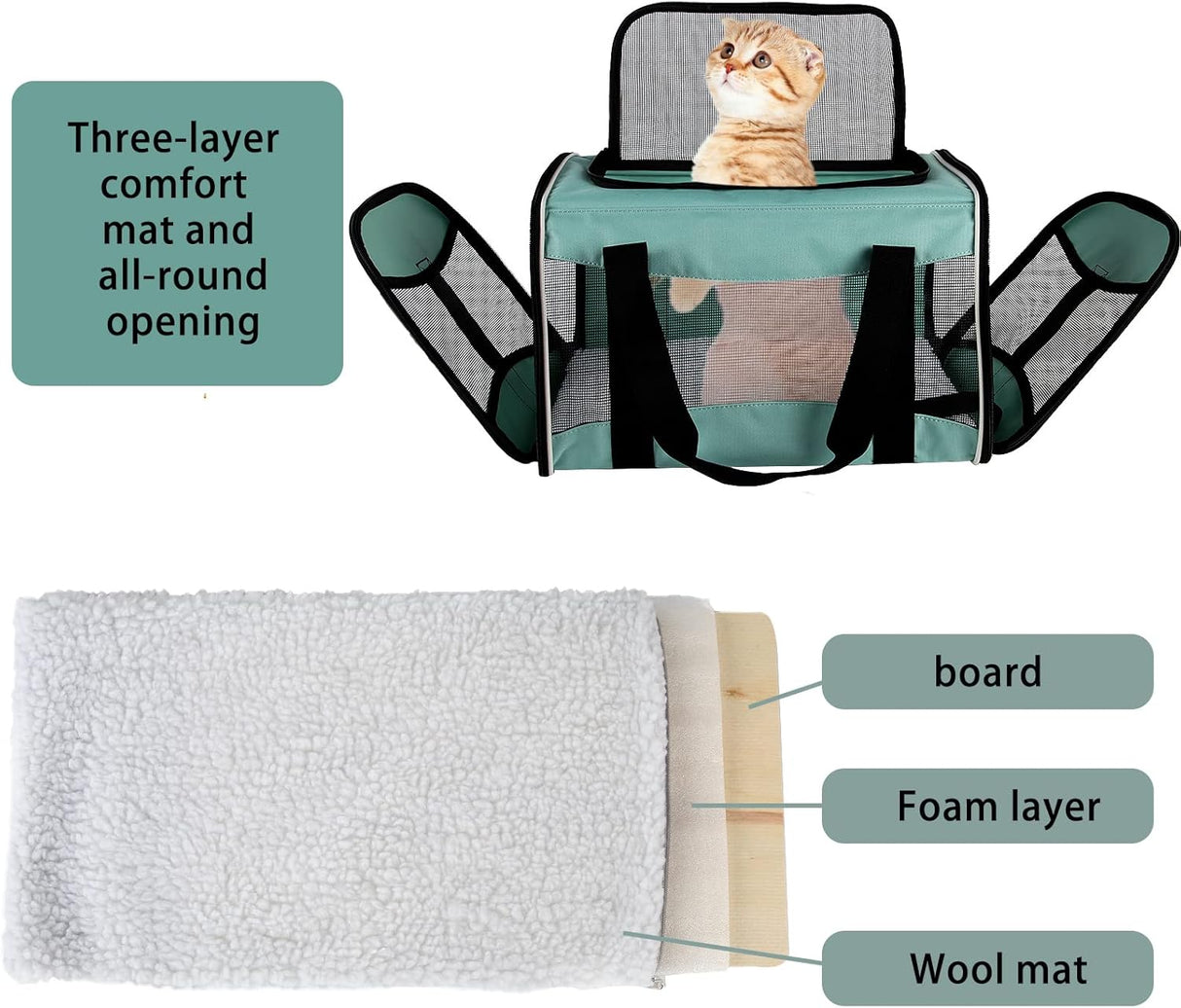 Transportin Suave Aprobado Aerolínea para Gatos y Perros 17x11x11