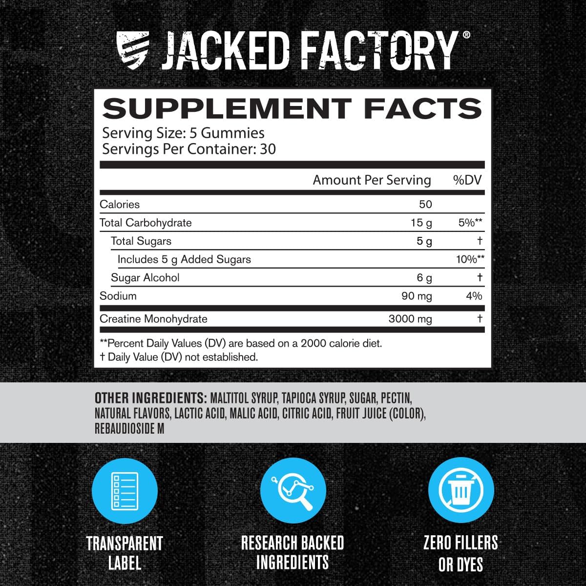Creatina en Gomas Jacked Factory 3g para Fuerza y Rendimiento