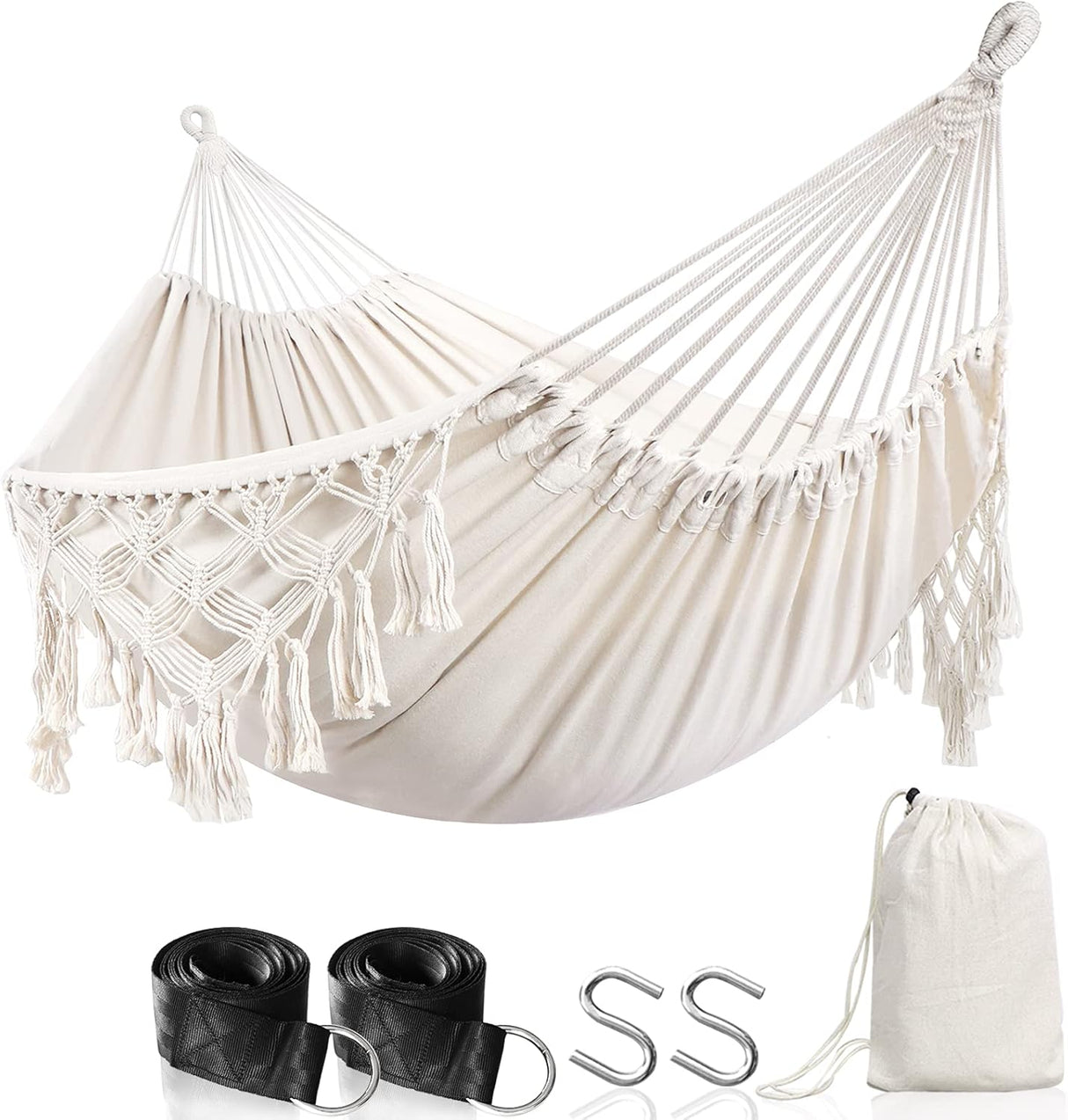 Hamaca Anyoo de Algodón, Deluxe con Borlas, Soporta 450lbs