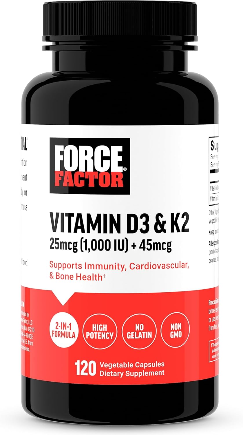 Suplemento de Vitamina D3 K2 FORCE FACTOR, 120 Cápsulas