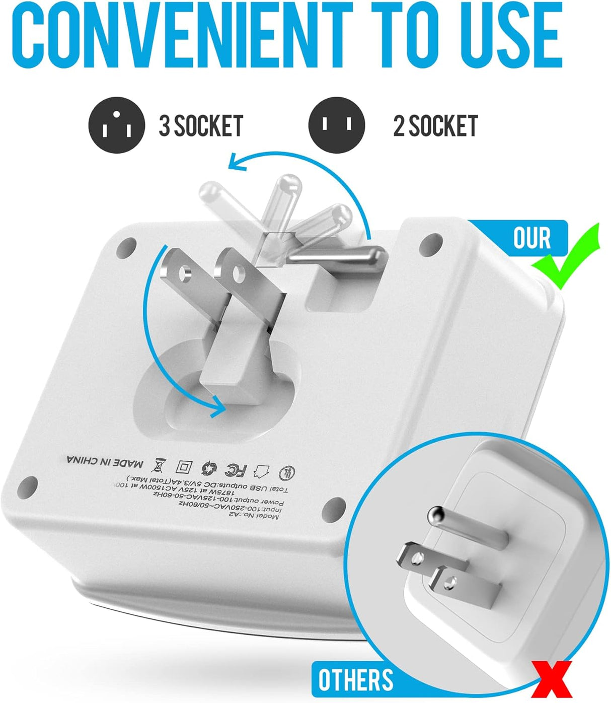 Regleta de alimentación de crucero plegable sin sobretensiones c