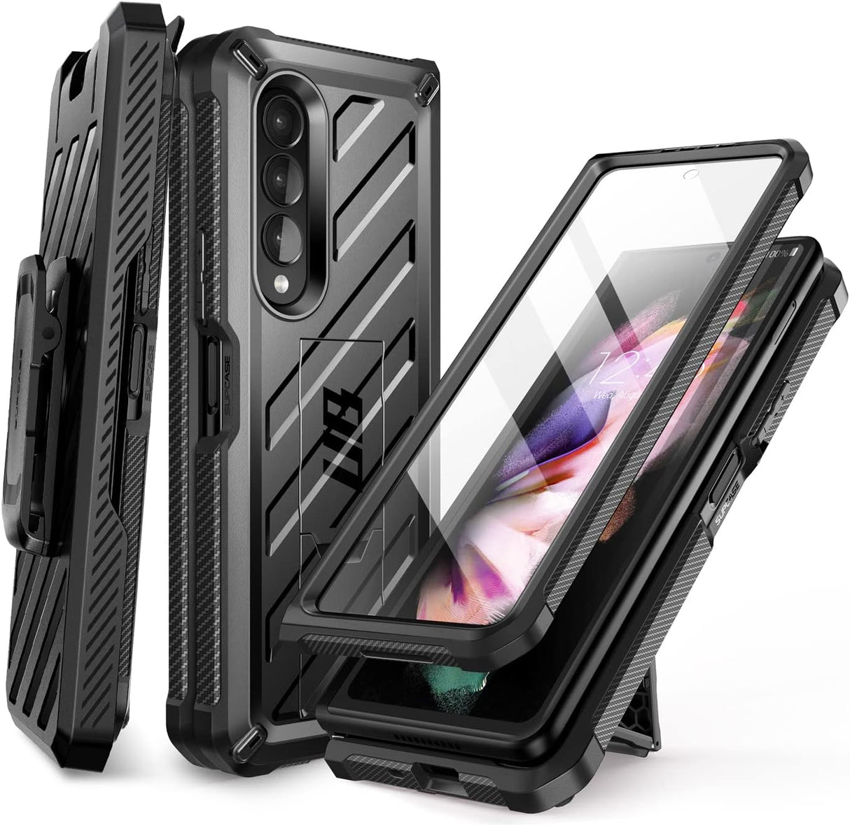 SUPCASE Unicorn Beetle - Funda protectora para Galaxy Z Fold 3 5G (2021), resistente clip para cinturón a prueba de golpes, con protector de pantalla integrado y soporte (negro)