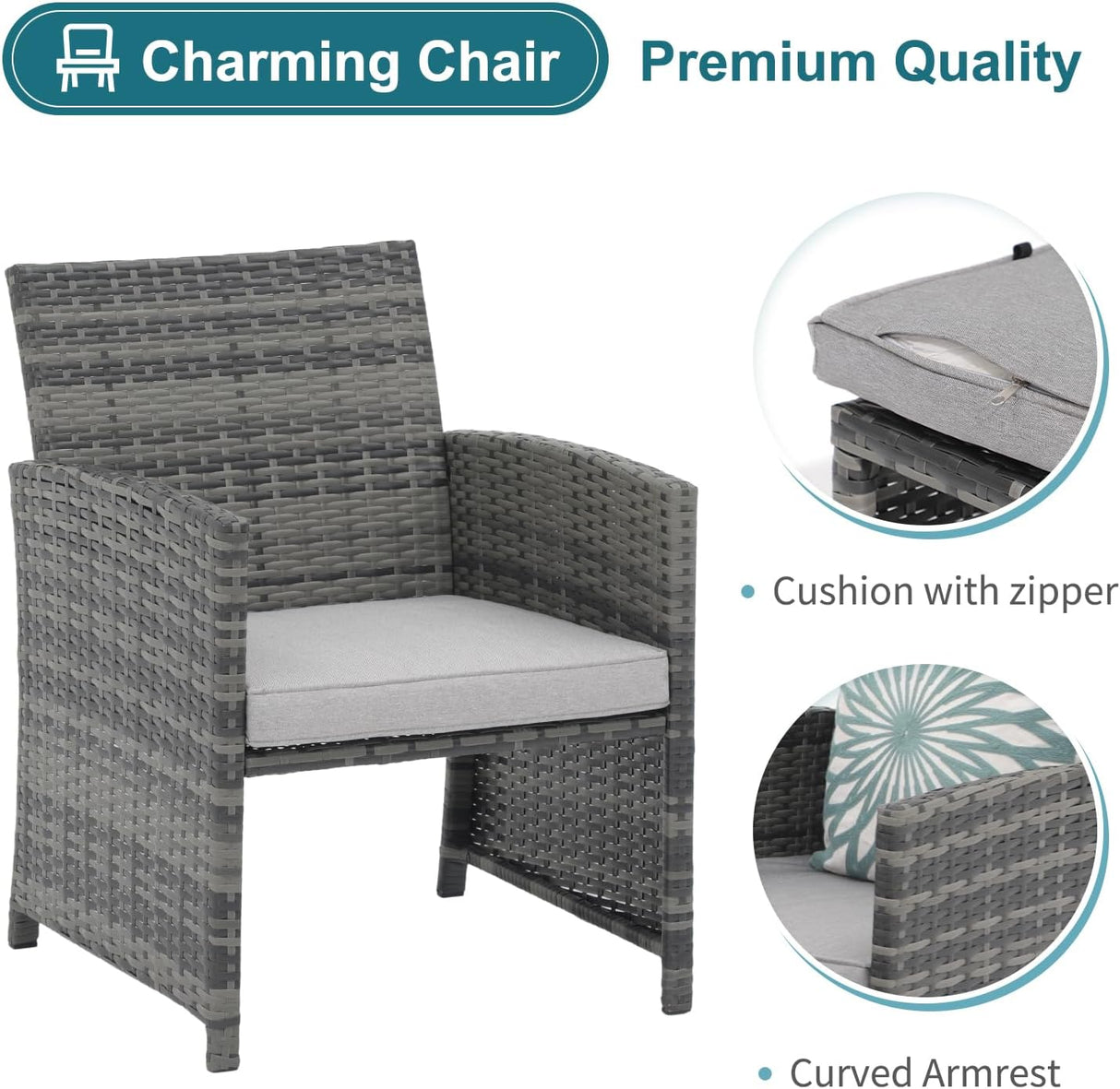 OC Orange-Casual Juego de muebles de patio de 6 piezas con otomana, juego de silla y mesa de mimbre gris para exteriores, muebles de balcón para apartamentos, gris claro