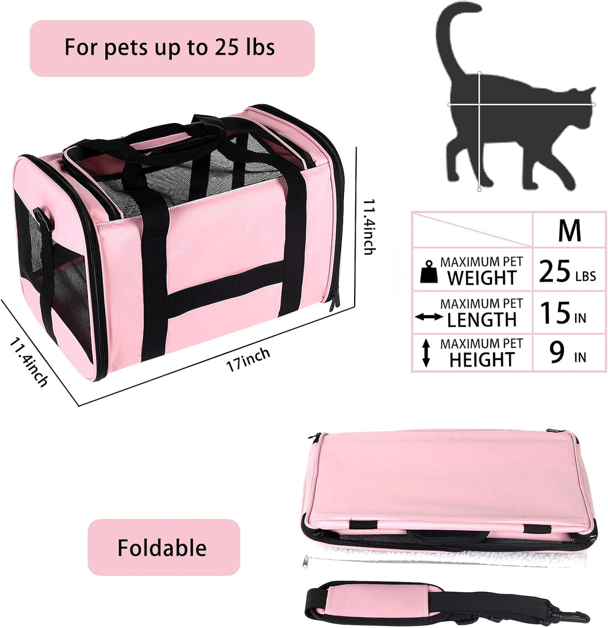 Transportadora para Gatos y Perros, Aprobada, Mediana, Rosa