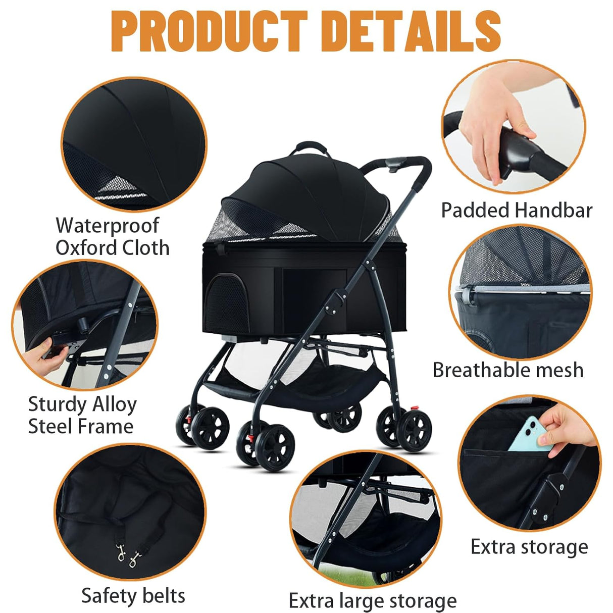 Carrito para Perros 3 en 1, Plegable, Soporta hasta 25kg