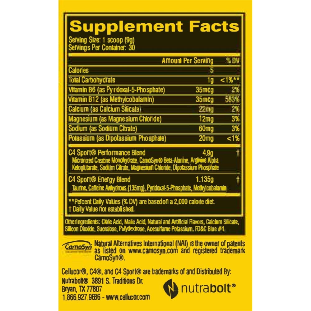 Suplemento C4 Sport Polvo de preentrenamiento azul frambuesa