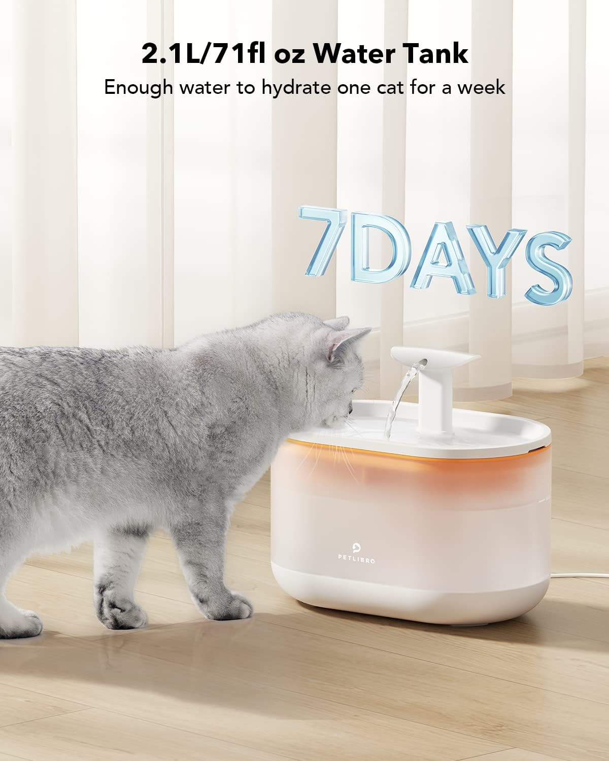 Fuente de agua de 2,1 L para gatos, Blanco WF002 PETLIBRO