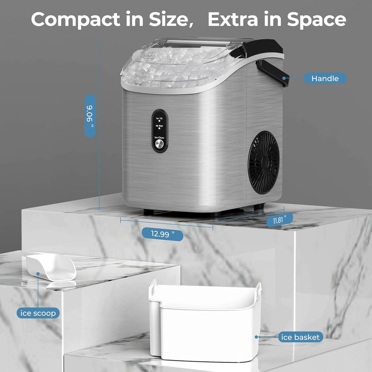 Máquina de Hielo Nugget, 35.5Lbs/24Hrs, 7 Minutos, Autolimpiante