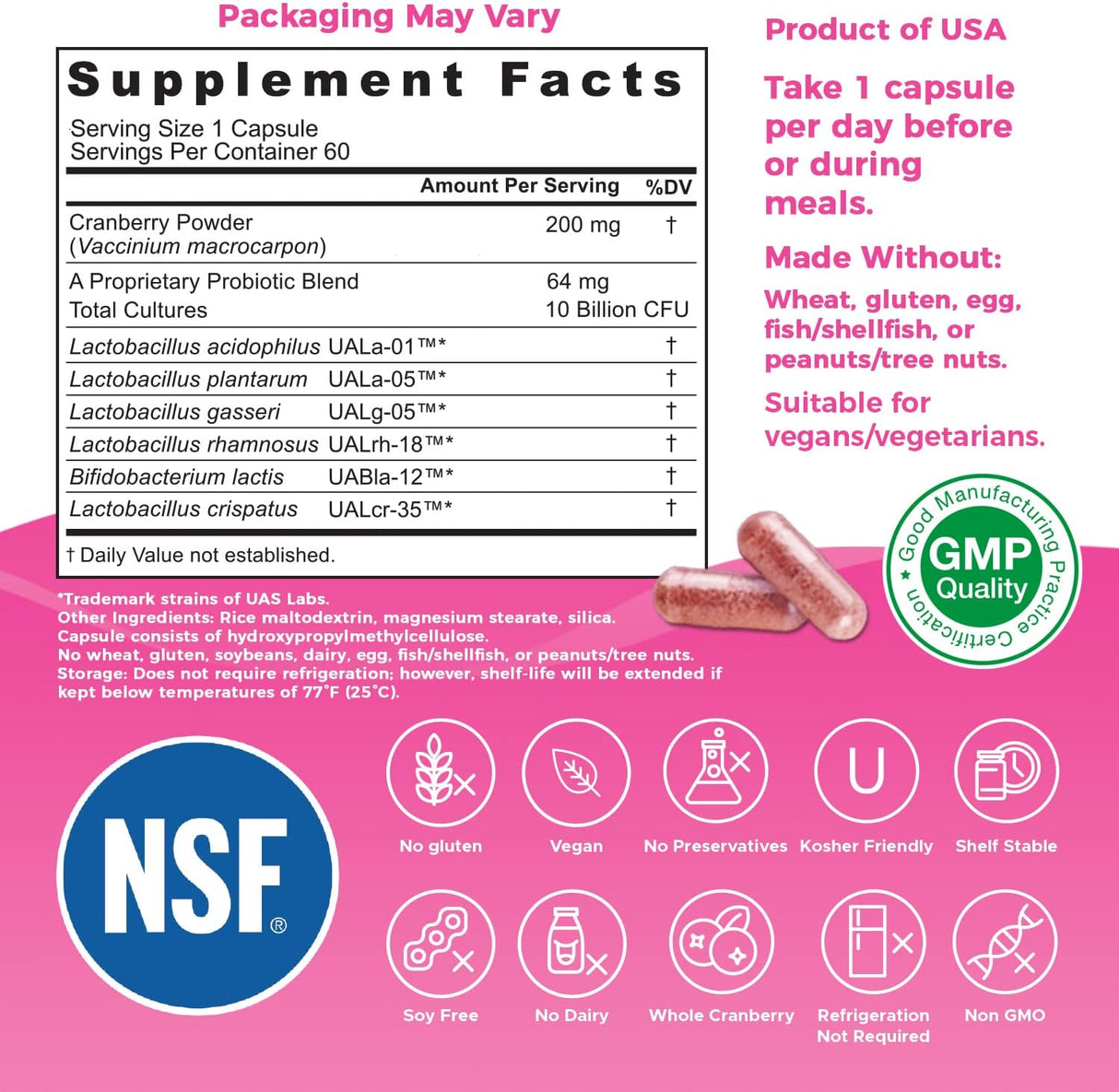 Suplementos Pro Probióticos Apoya la salud vaginal 6 cepas