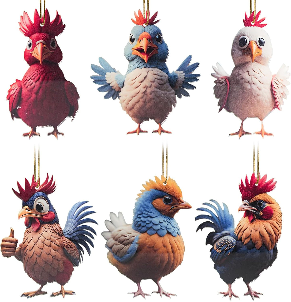 Colgante Adorno de Gallo, 6 PZS Acrílico, 10cm, para Decorar